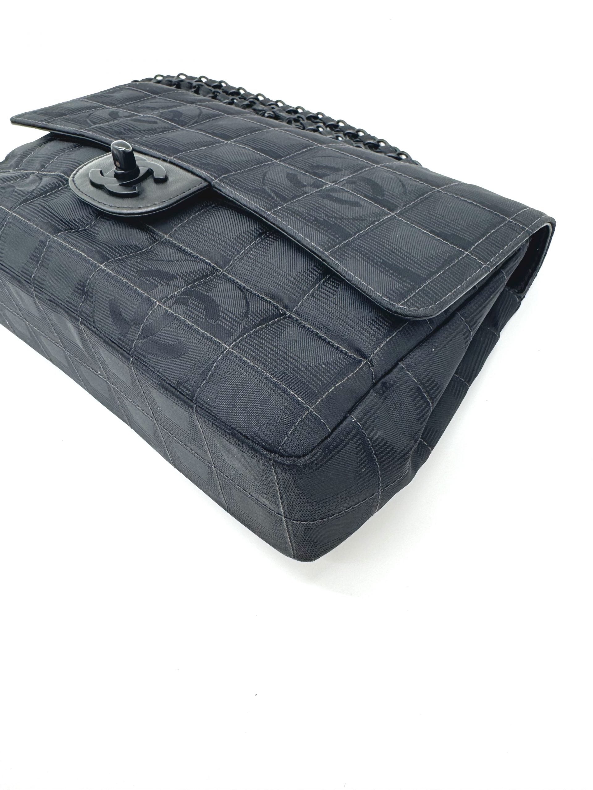 Chanel Classic Double Chain Flapbag Schwarz Nylon