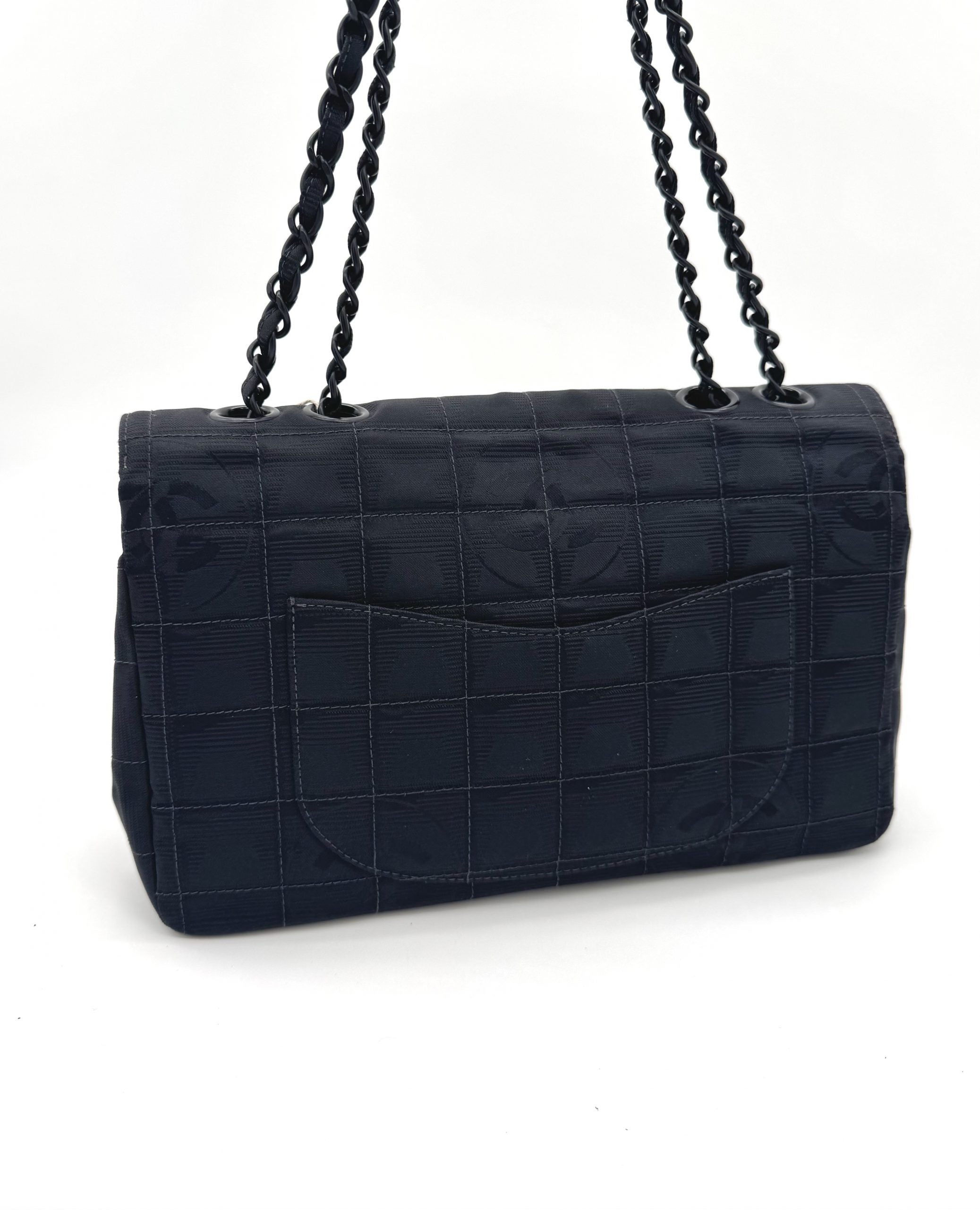 Chanel Classic Double Chain Flapbag Schwarz Nylon