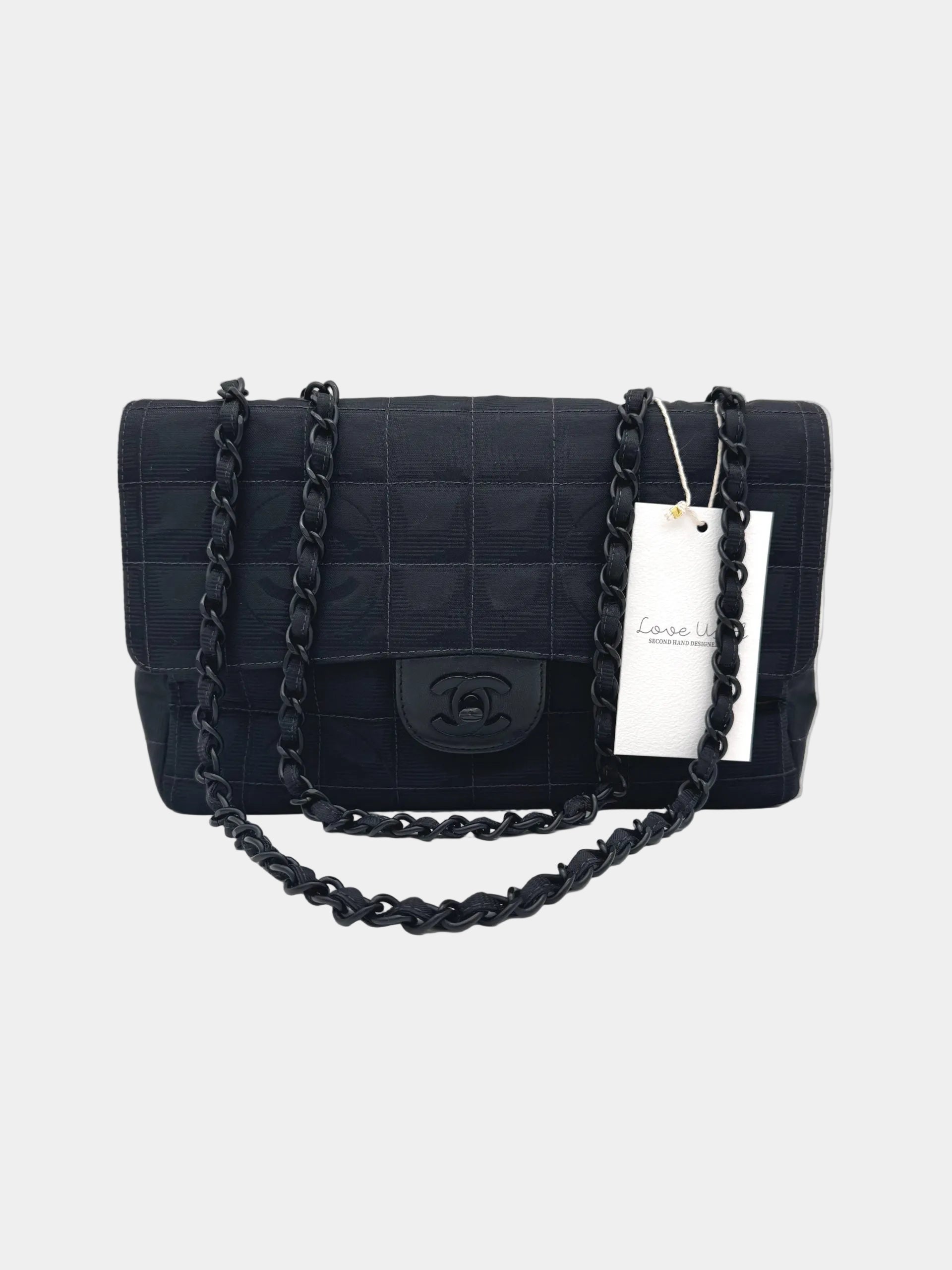 Chanel Classic Double Chain Flapbag Schwarz Nylon 