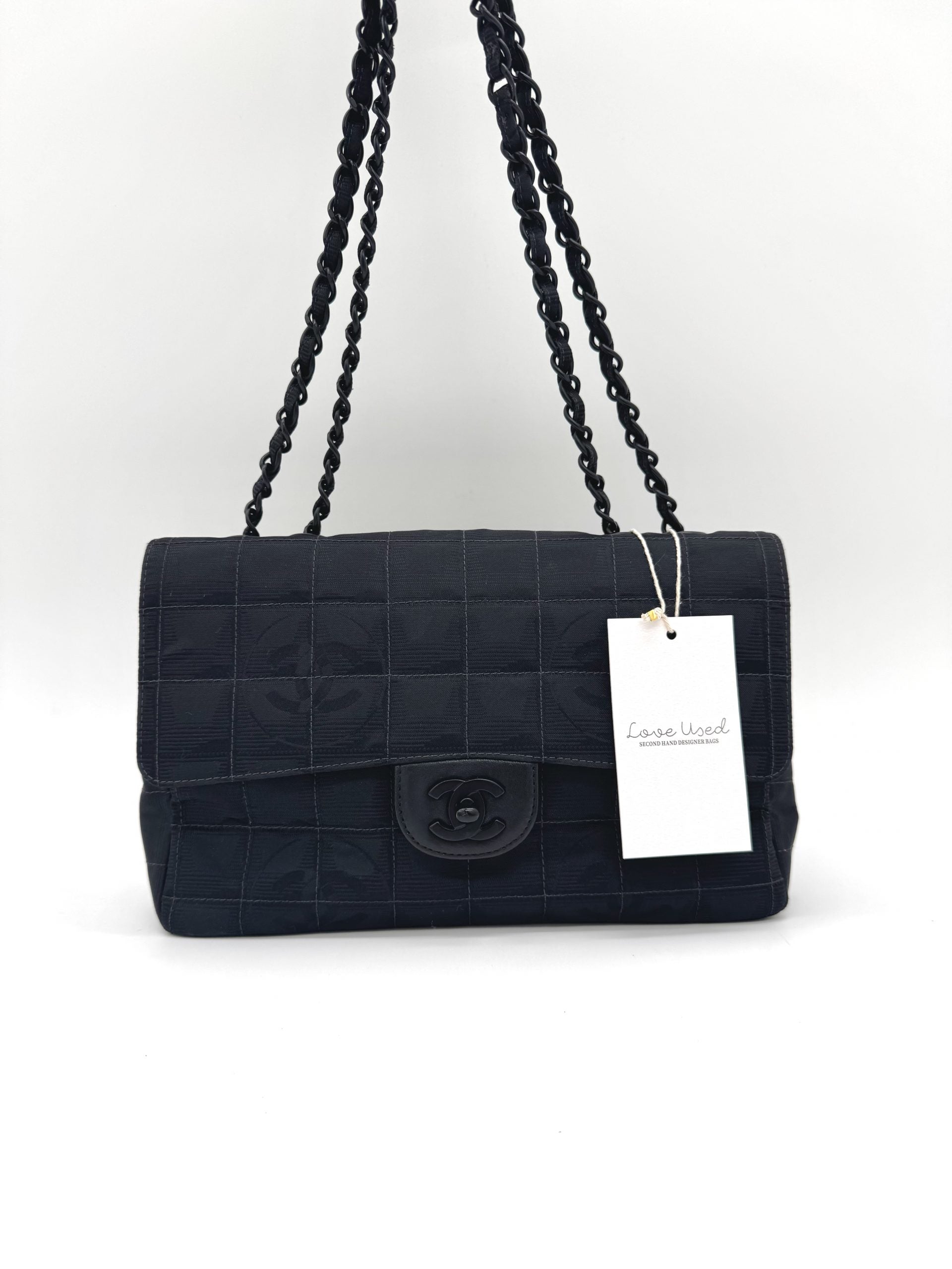 Chanel Classic Double Chain Flapbag Schwarz Nylon 