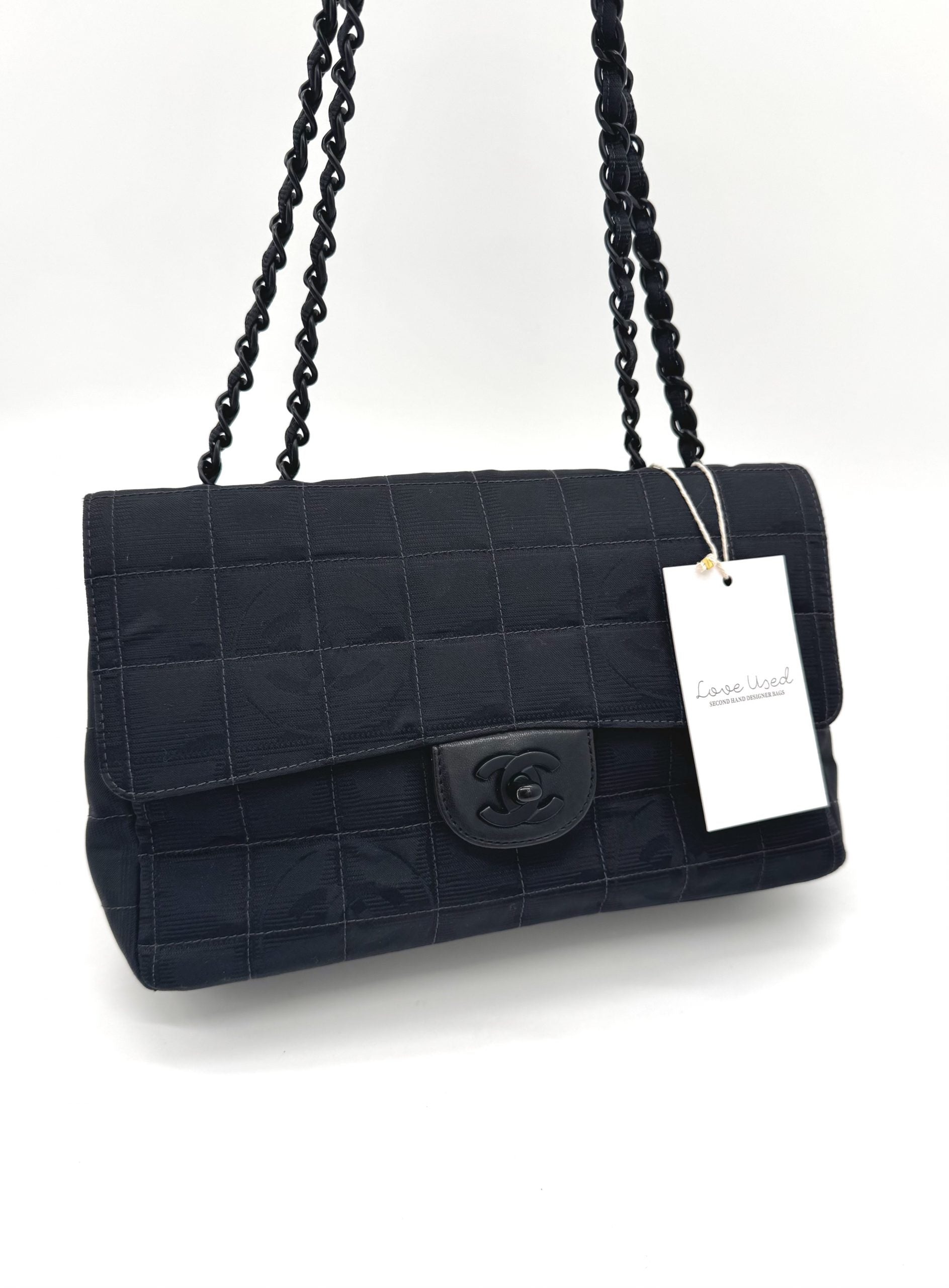 Chanel Classic Double Chain Flapbag Schwarz Nylon 