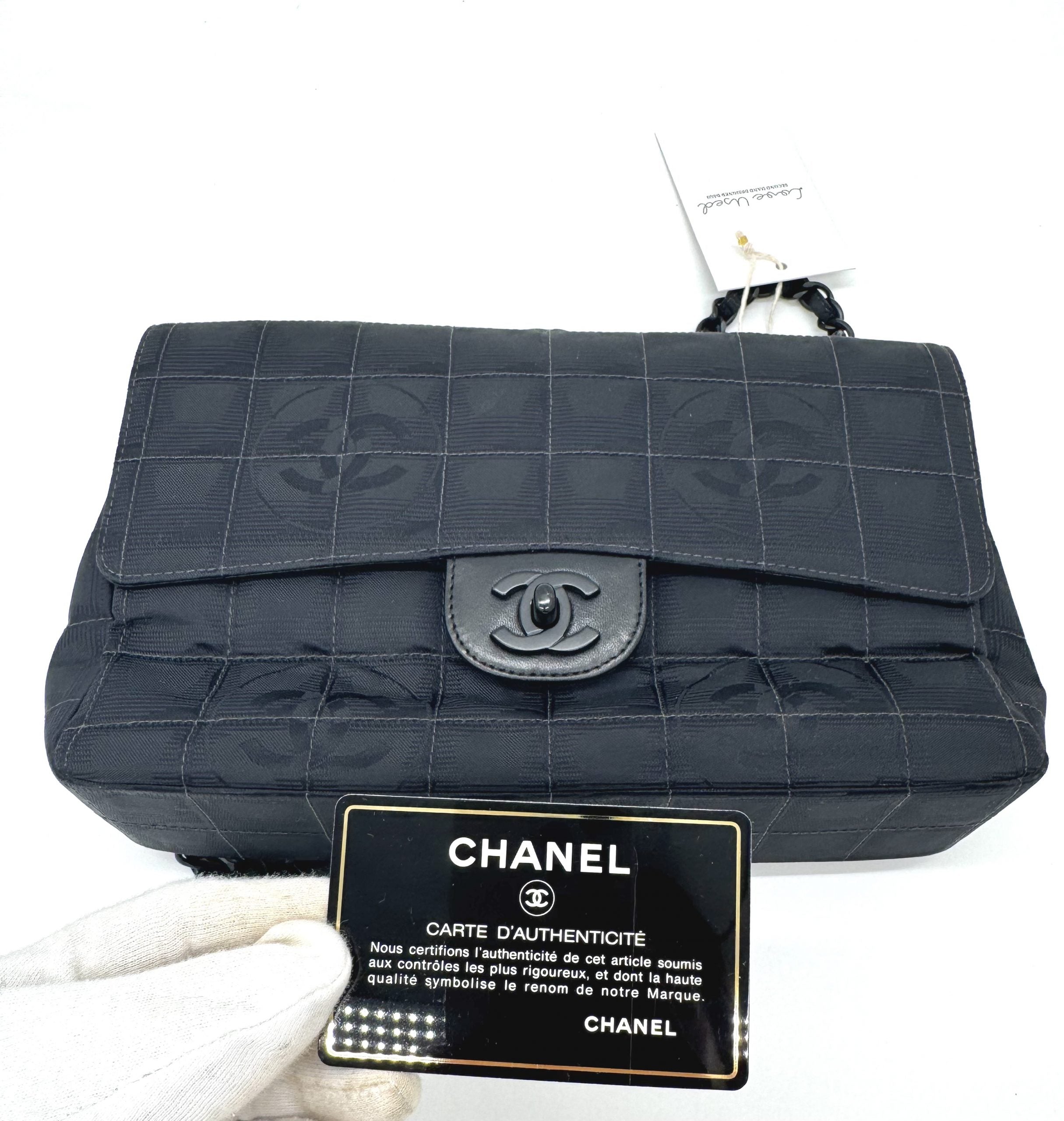 Chanel Classic Double Chain Flapbag Schwarz Nylon 