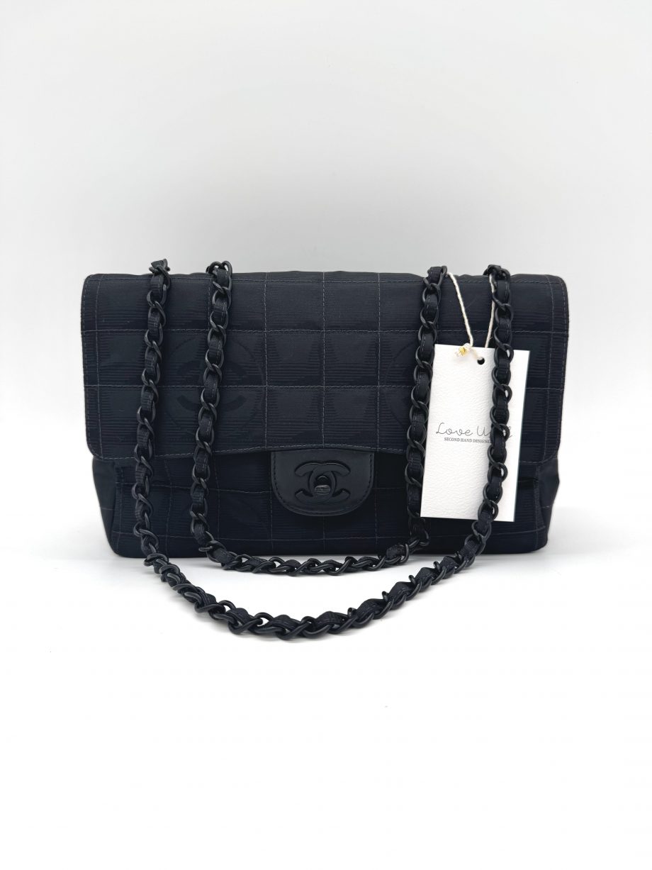 Chanel Classic Double Chain Flapbag Schwarz Nylon 